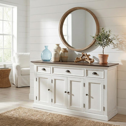 Mahogany Veneer Kitchen Buffet Sideboard with 4 Doors and 3 Drawers with Storage