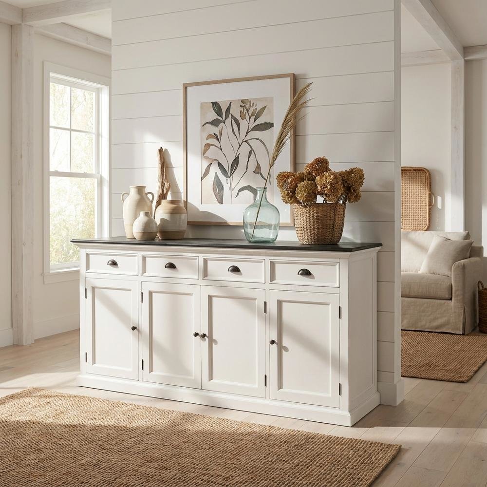 Mahogany Veneer Kitchen Buffet with Doors, Drawers, and Interior Shelves