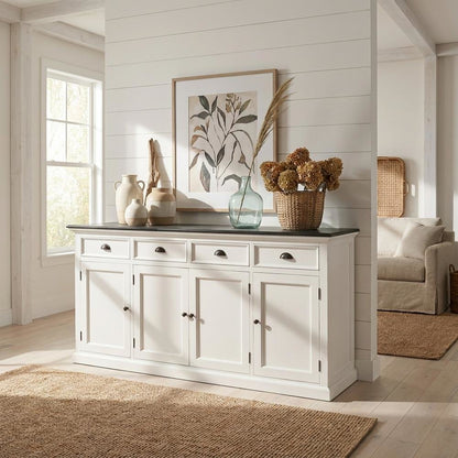 Mahogany Veneer Kitchen Buffet with Doors, Drawers, and Interior Shelves