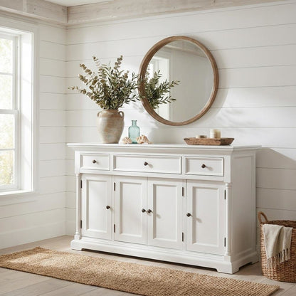 Mahogany Semi-Gloss Kitchen Buffet with 4 Doors and 3 Drawers Storage Cabinet
