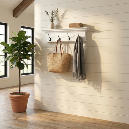 Mahogany and MDF Wall Coat Rack with Hat Shelf, French Cleat Mount for Entryway