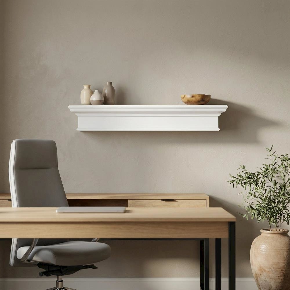 Mahogany and MDF Floating Wall Shelf with French Cleat Mount, Long with Storage