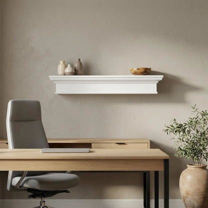 Mahogany and MDF Floating Wall Shelf with French Cleat Mount, Long with Storage