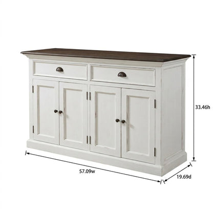 Mahogany Veneer Kitchen Buffet with 4-Door, 2-Drawer Distressed Sideboard