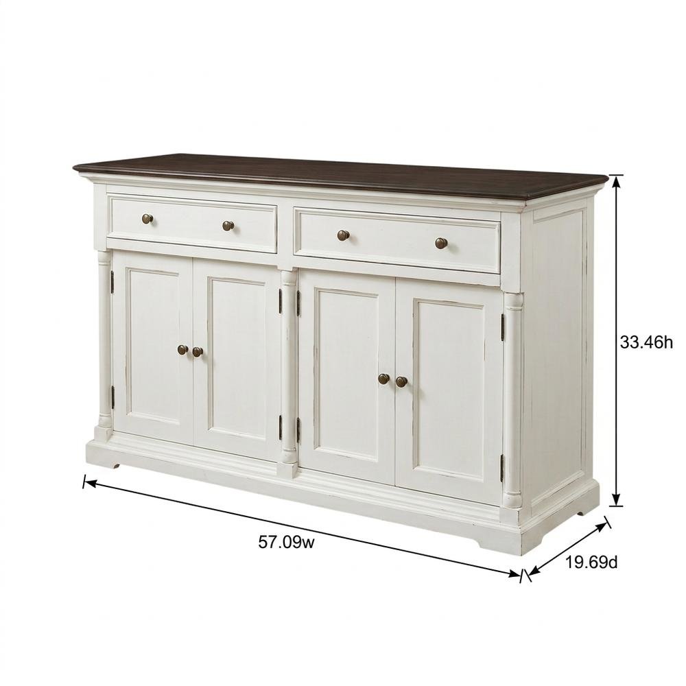 Mahogany Veneer Buffet with Distressed Finish, Doors and Drawers Storage Cabinet