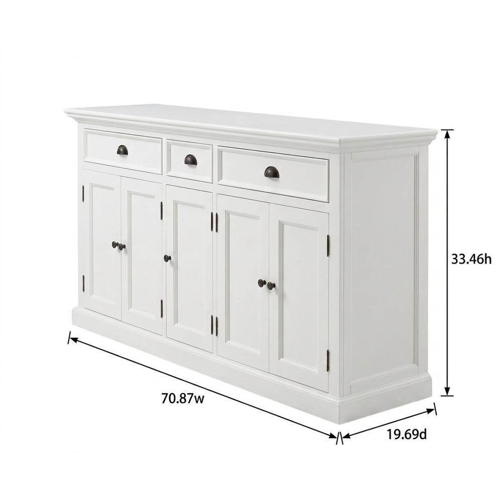 Mahogany Kitchen Buffet with 5 Doors, 3 Drawers, and Antique Brass Hardware