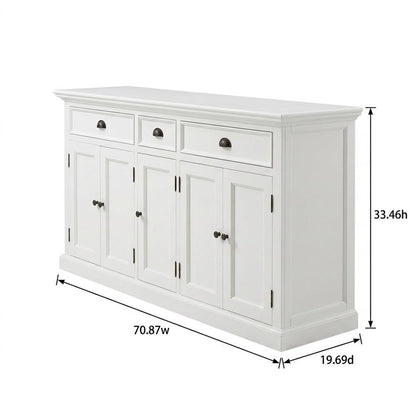 Mahogany Kitchen Buffet with 5 Doors, 3 Drawers, and Antique Brass Hardware