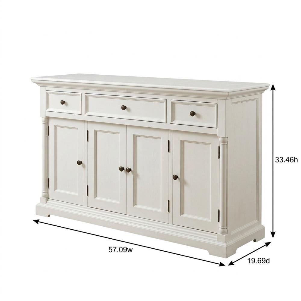 Mahogany Semi-Gloss Kitchen Buffet with 4 Doors and 3 Drawers Storage Cabinet