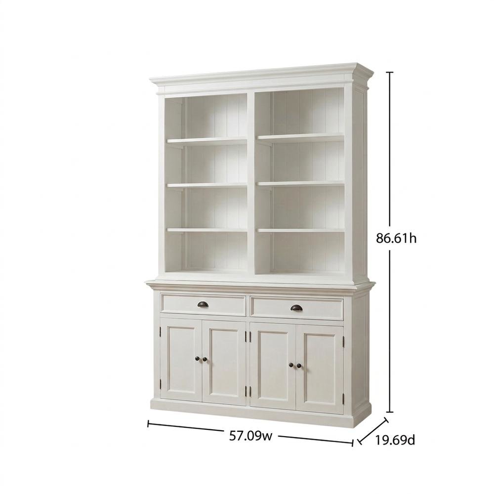 Mahogany and MDF Buffet Hutch with Drawers, Doors, and Open Shelving