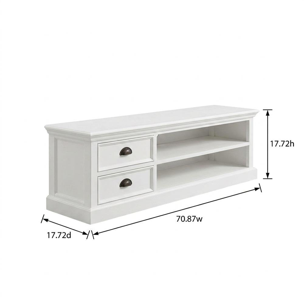 Mahogany TV Stand with Drawers, Open Shelves, and Cable Management with Storage