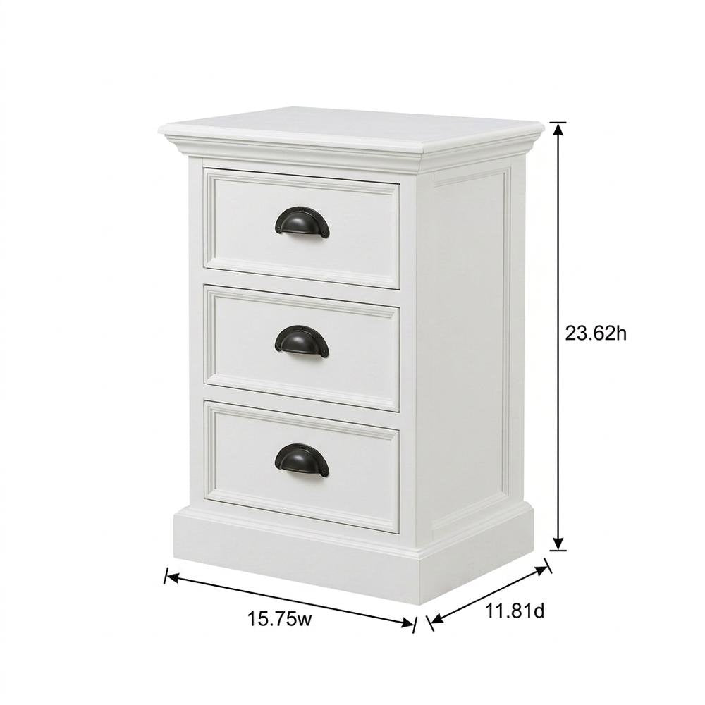 Mahogany and MDF Bedside Nightstand with Antique Brass Hardware, 3 Drawers