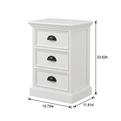 Mahogany and MDF Bedside Nightstand with Antique Brass Hardware, 3 Drawers