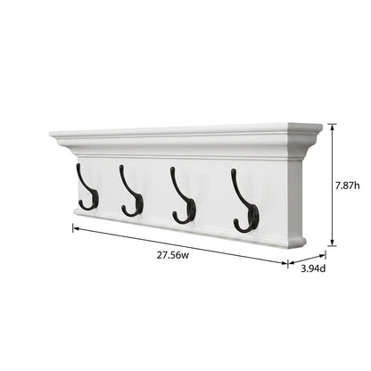 Mahogany and MDF Wall Coat Rack with Hat Shelf, French Cleat Mount for Entryway