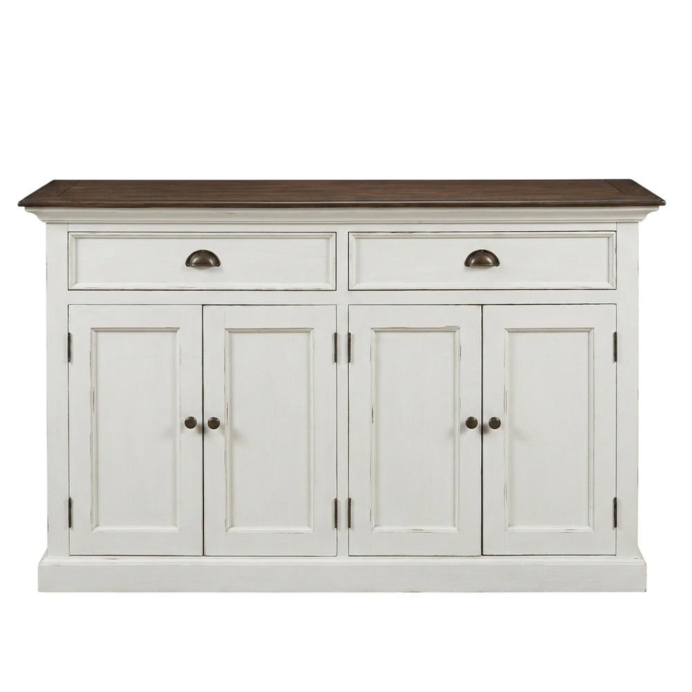 Mahogany Veneer Kitchen Buffet with 4-Door, 2-Drawer Distressed Sideboard