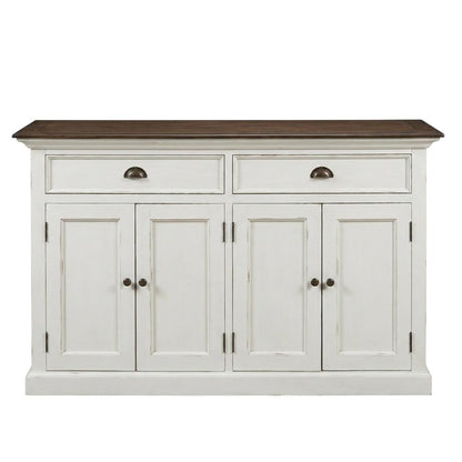 Mahogany Veneer Kitchen Buffet with 4-Door, 2-Drawer Distressed Sideboard