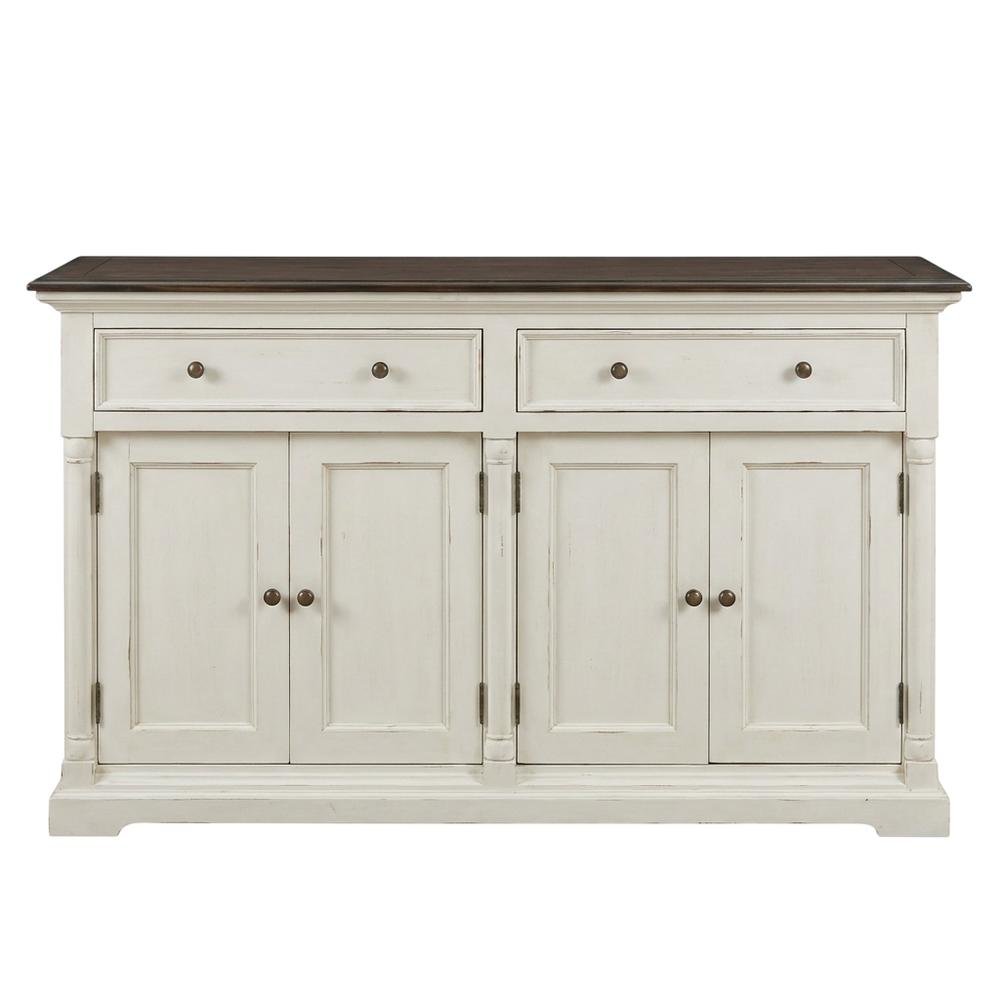 Mahogany Veneer Buffet with Distressed Finish, Doors and Drawers Storage Cabinet