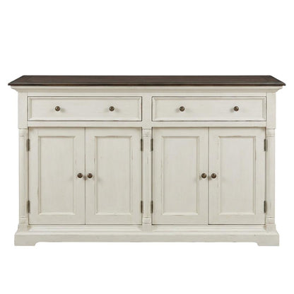 Mahogany Veneer Buffet with Distressed Finish, Doors and Drawers Storage Cabinet