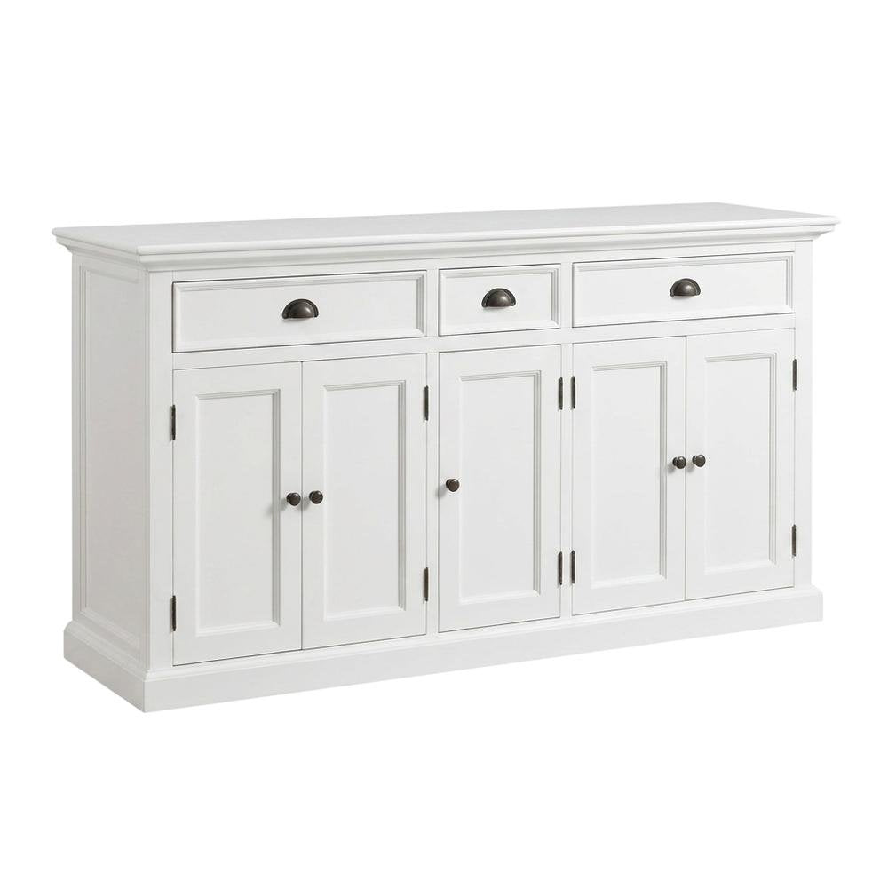 Mahogany Kitchen Buffet with 5 Doors, 3 Drawers, and Antique Brass Hardware