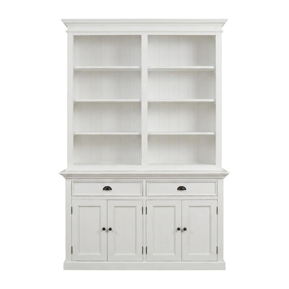 Mahogany and MDF Buffet Hutch with Drawers, Doors, and Open Shelving