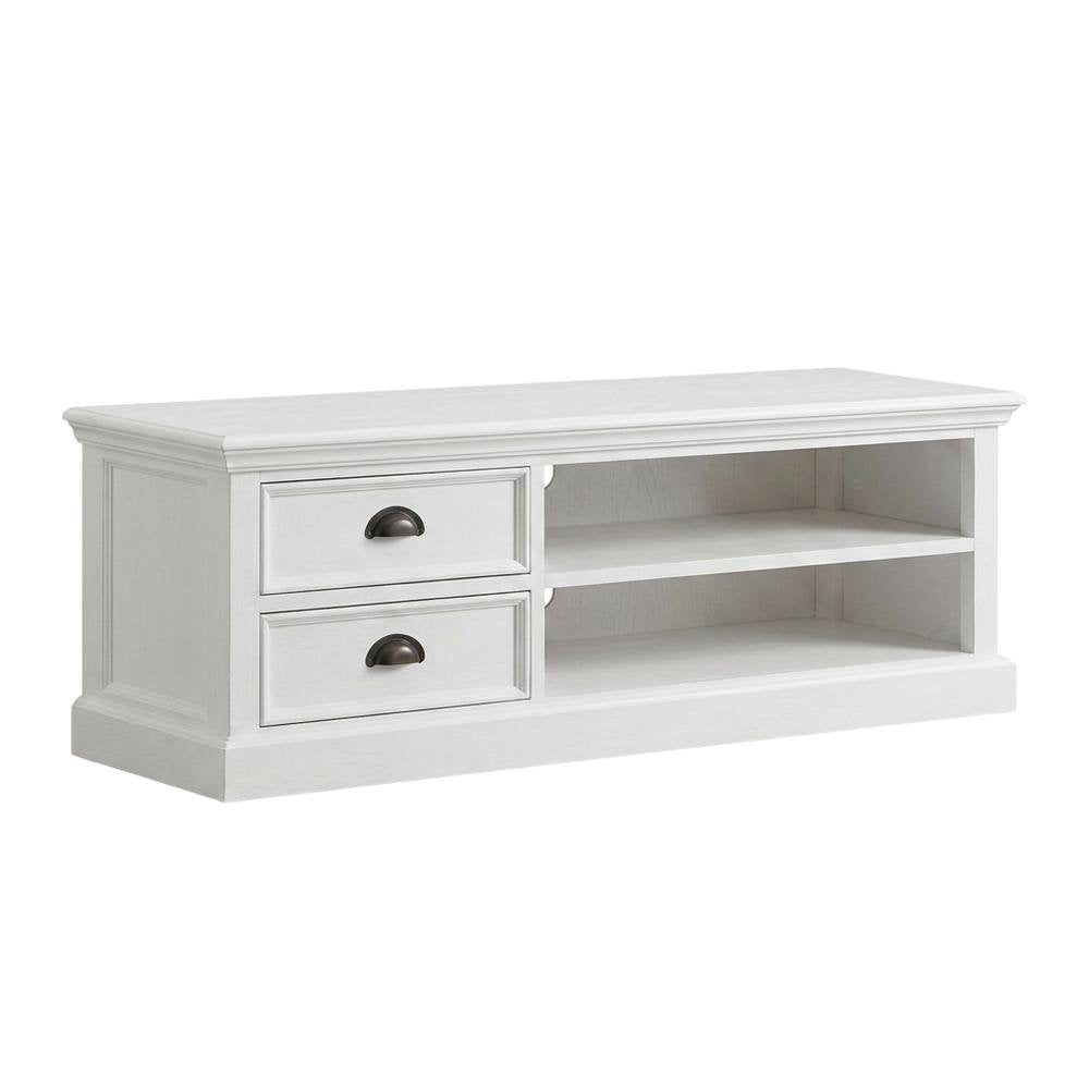 Mahogany TV Stand with Drawers, Open Shelves, and Cable Management with Storage