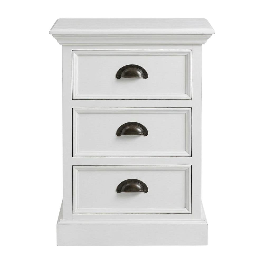 Mahogany and MDF Bedside Nightstand with Antique Brass Hardware, 3 Drawers