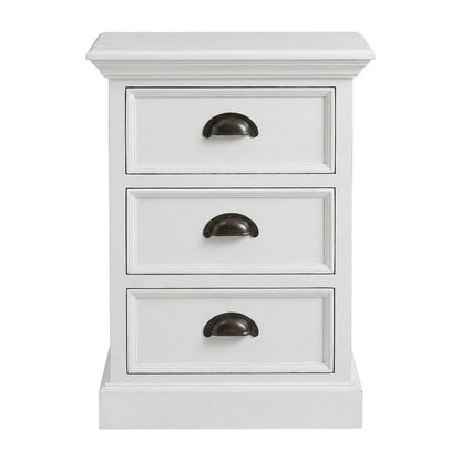 Mahogany and MDF Bedside Nightstand with Antique Brass Hardware, 3 Drawers