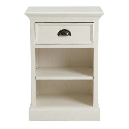 Mahogany Bedside Table with Drawer and Open Shelves, Antique Brass Hardware