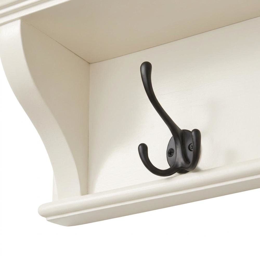 Mahogany and MDF Wall Coat Rack with Hat Shelf and Antique Brass Hardware