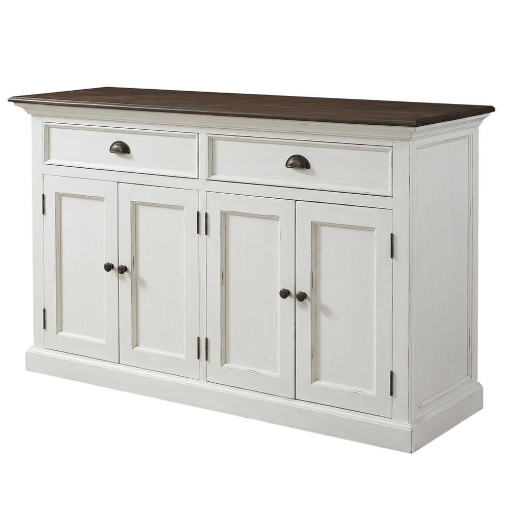 Mahogany Veneer Kitchen Buffet with 4-Door, 2-Drawer Distressed Sideboard