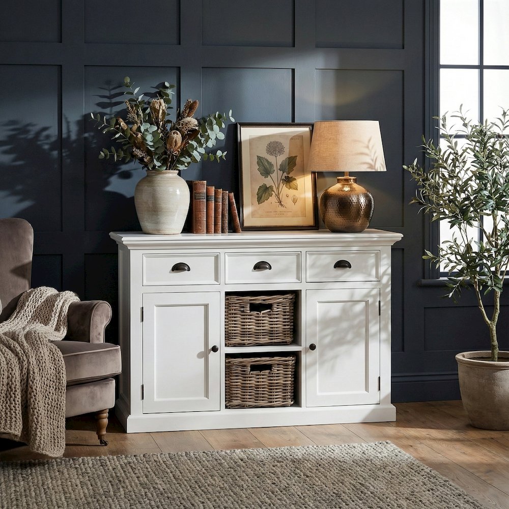 Halifax Classic White Buffet with 2 Baskets