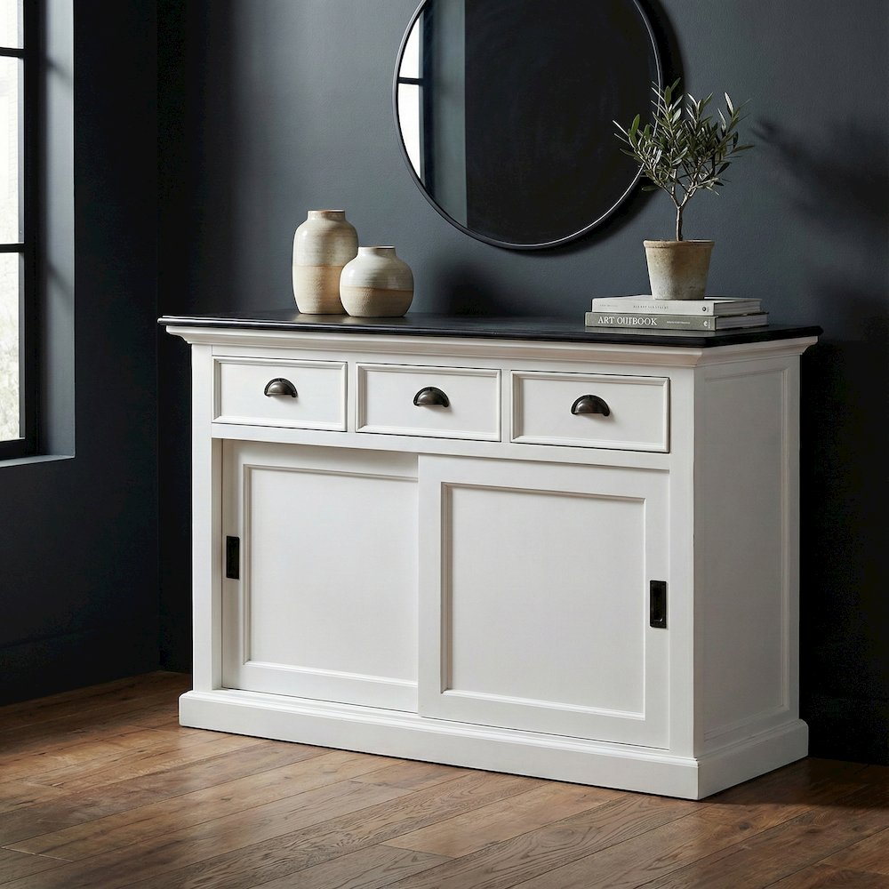 Halifax Contrast Classic White & Black Buffet with Sliding Doors