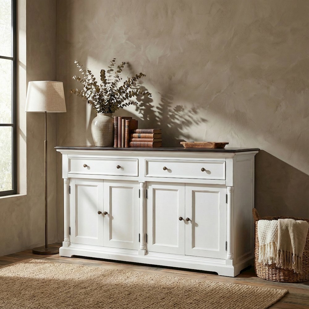 Provence Accent White Distress & Deep Brown Classic Buffet
