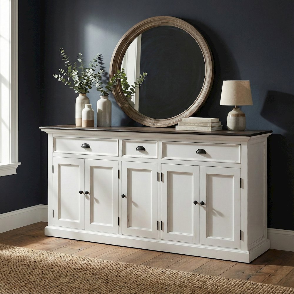 Halifax Accent White Distress & Deep Brown Buffet