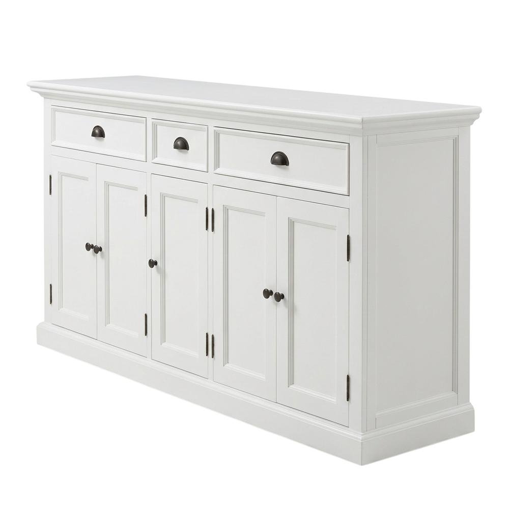 Mahogany Kitchen Buffet with 5 Doors, 3 Drawers, and Antique Brass Hardware