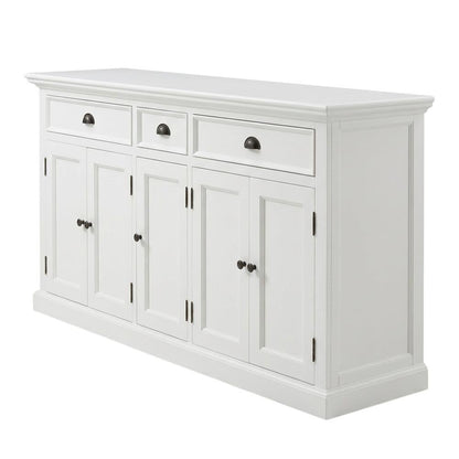 Mahogany Kitchen Buffet with 5 Doors, 3 Drawers, and Antique Brass Hardware