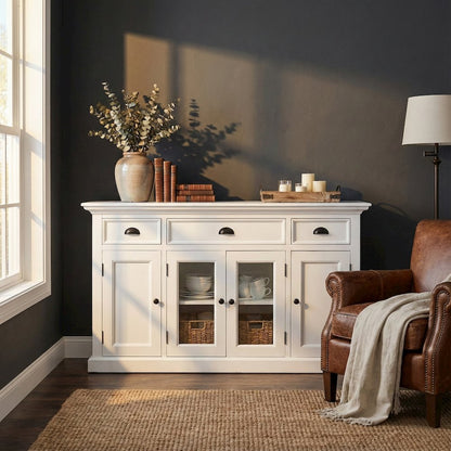 Halifax Classic White Buffet with 4 Doors 3 Drawers