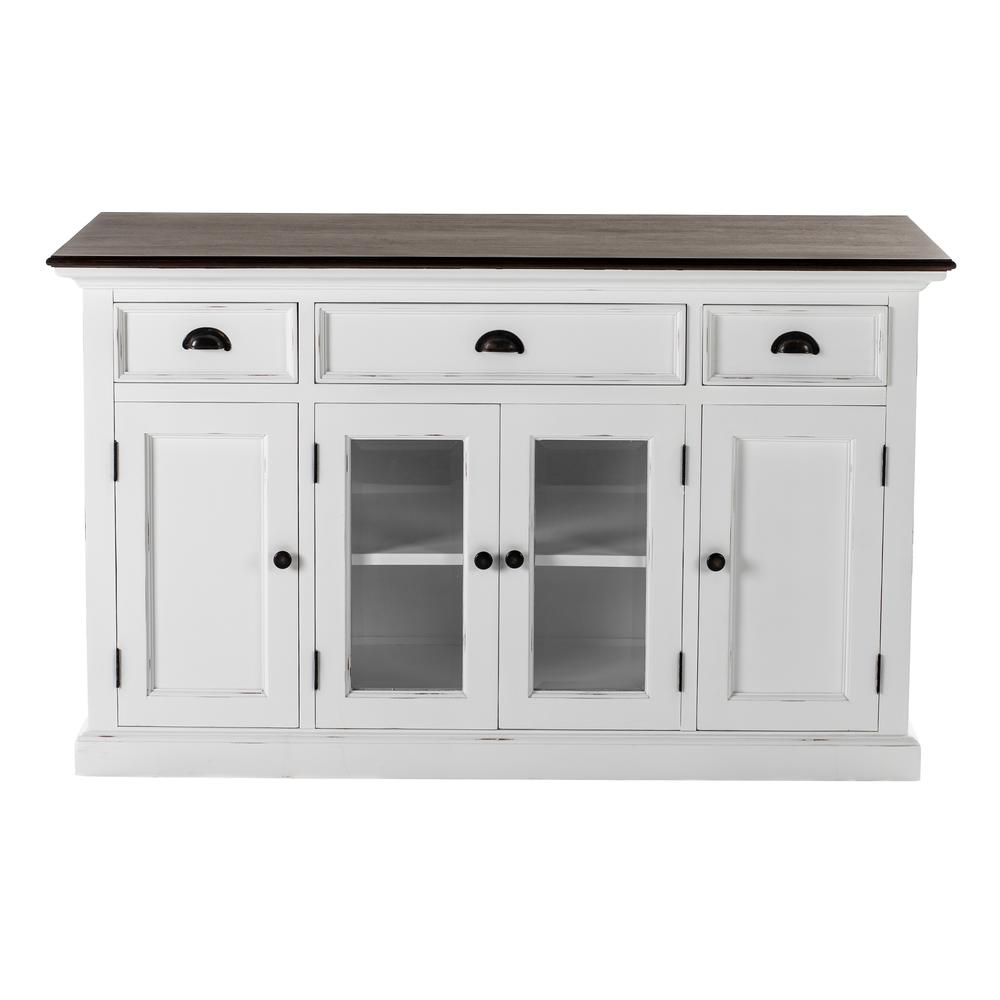 Shaker Style White Distress & Buffet with Glass Doors & Drawers, Belen Kox