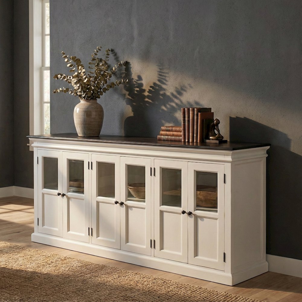 Halifax Contrast Classic White & Black Buffet with 6 Glass Doors