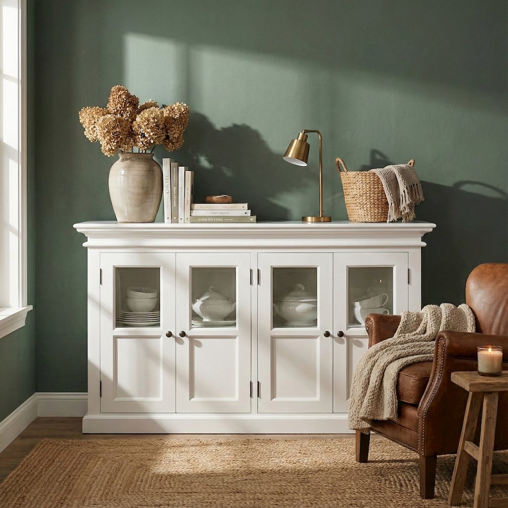 Halifax Classic White Buffet with 4 Glass Doors
