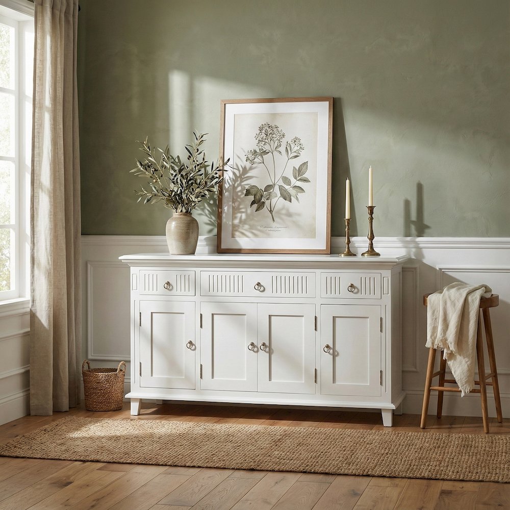 Skansen Classic White Buffet with 4 Doors 3 Drawers
