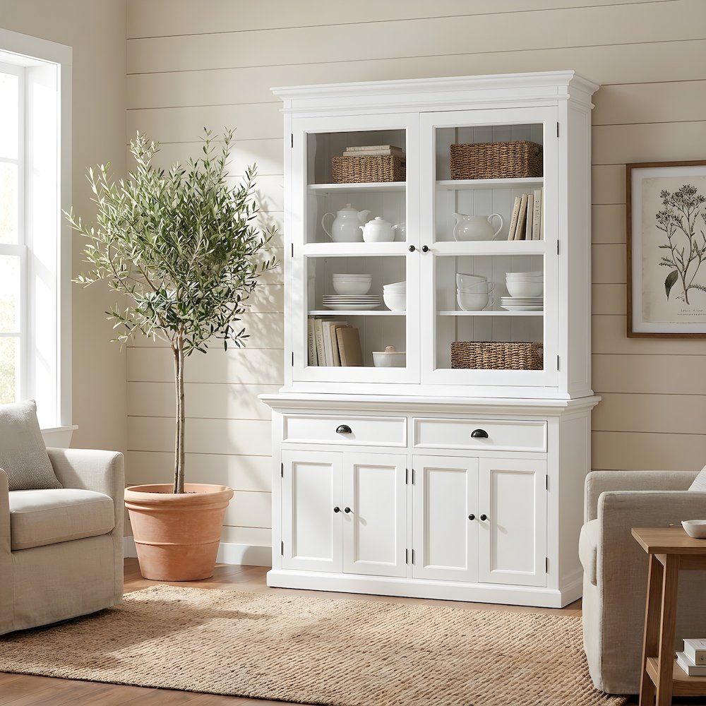 Mahogany Glass-Display Hutch with Bevelled Doors and Antique Brass Hardware