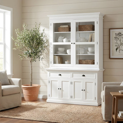 Mahogany Glass-Display Hutch with Bevelled Doors and Antique Brass Hardware
