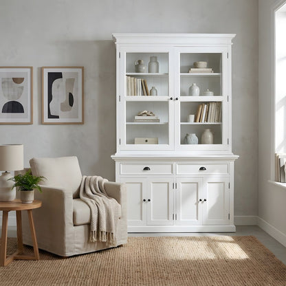 Mahogany Glass-Display Hutch with Bevelled Doors and Antique Brass Hardware