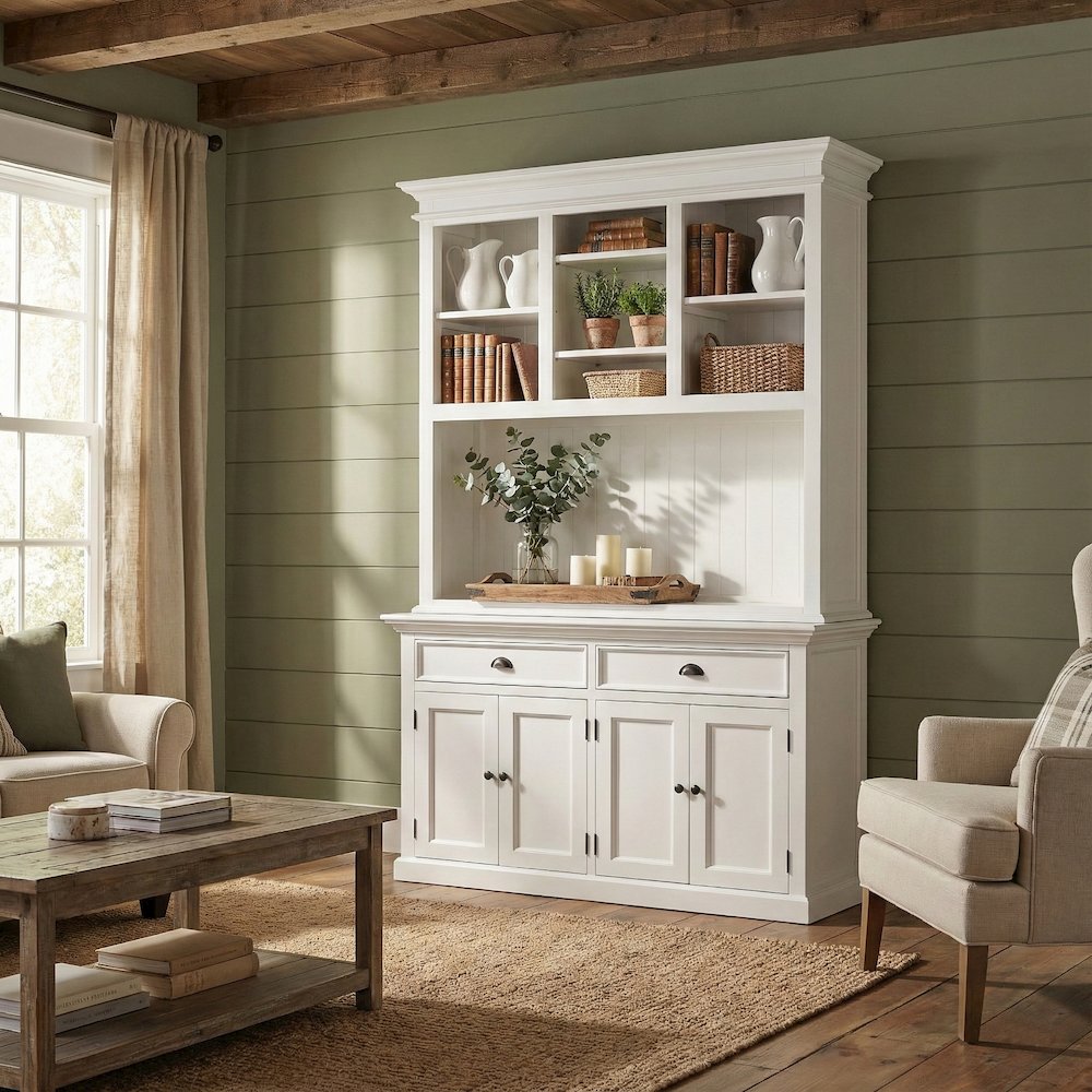 Halifax Classic White Buffet Hutch Unit with 2 Adjustable Shelves