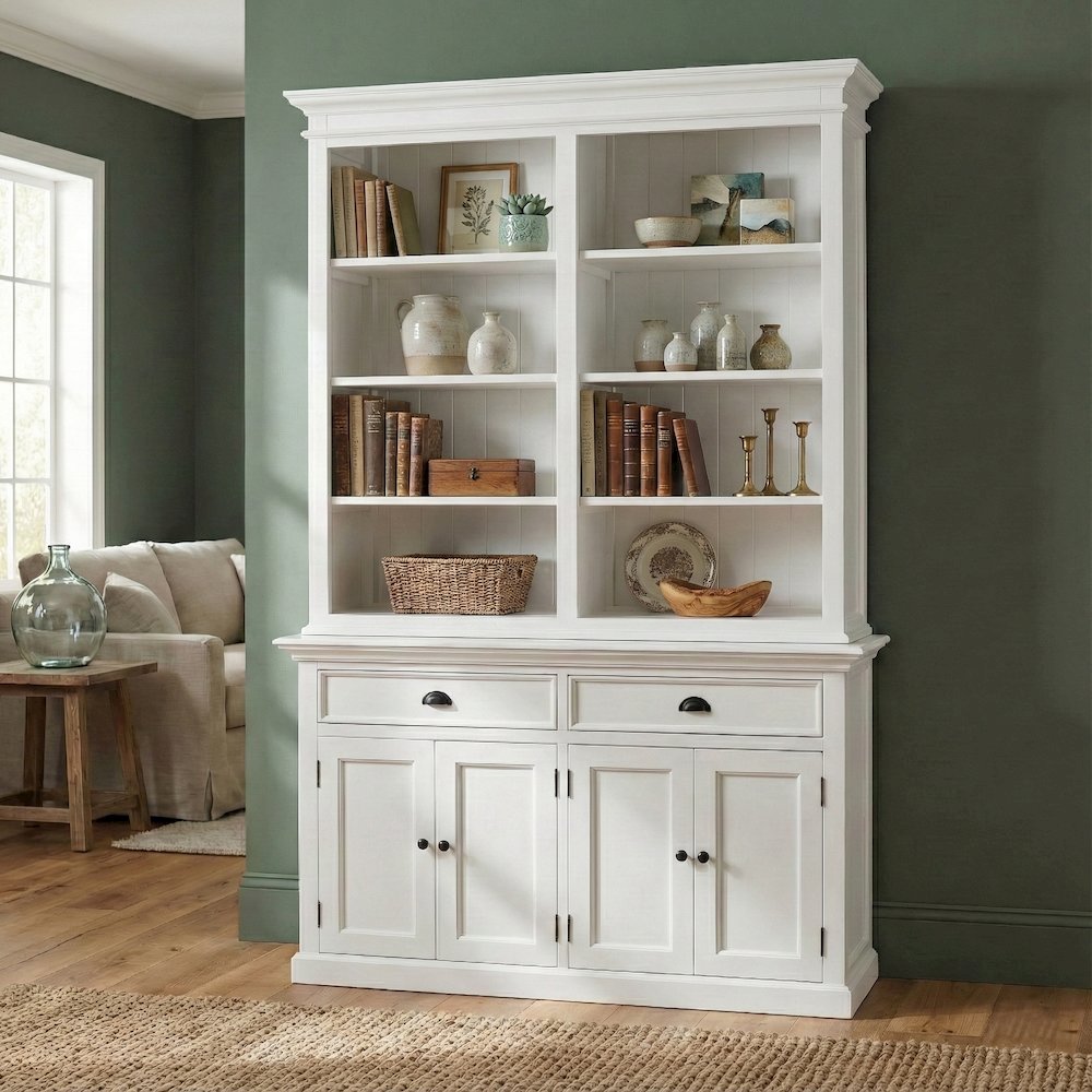 Halifax Buffet Hutch Unit with 8 Shelves, Classic White