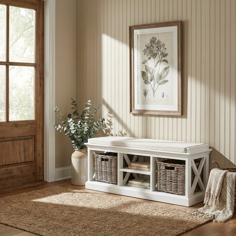 Halifax Classic White Bench & Basket Set