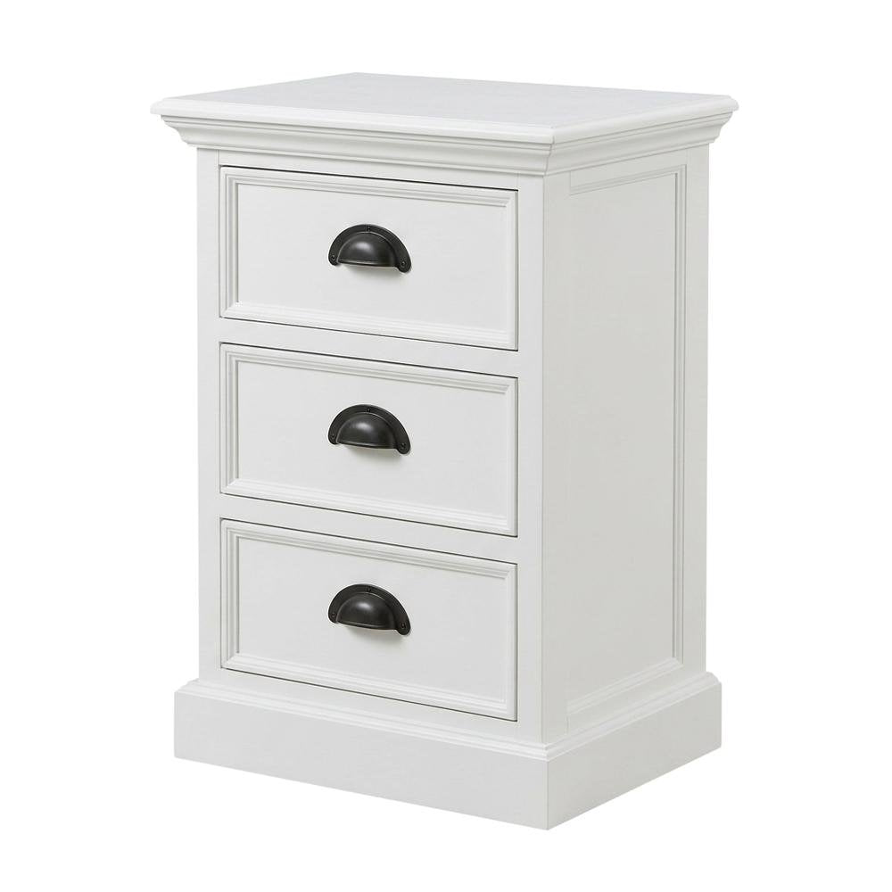 Mahogany and MDF Bedside Nightstand with Antique Brass Hardware, 3 Drawers
