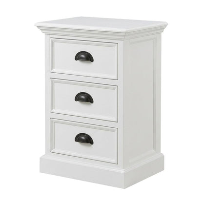 Mahogany and MDF Bedside Nightstand with Antique Brass Hardware, 3 Drawers