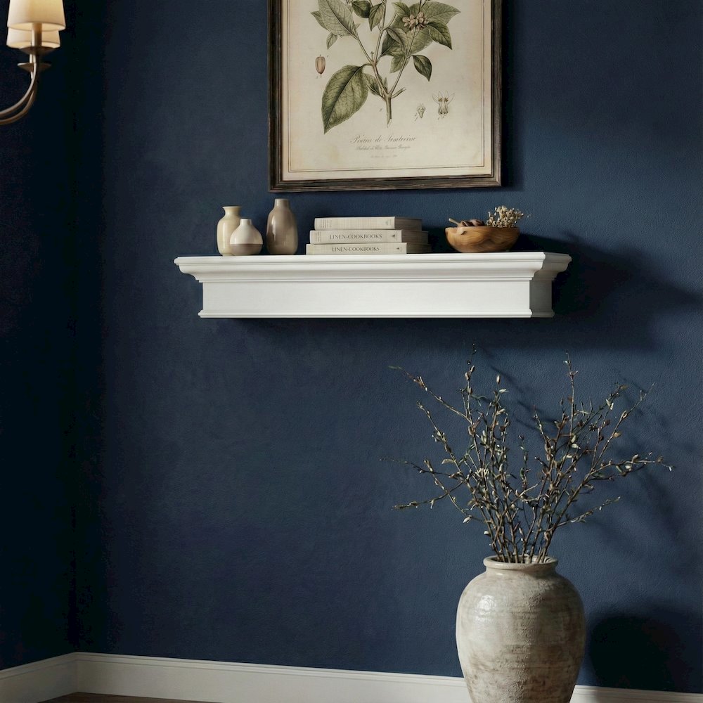 Halifax Classic White Floating Wall Shelf, Long