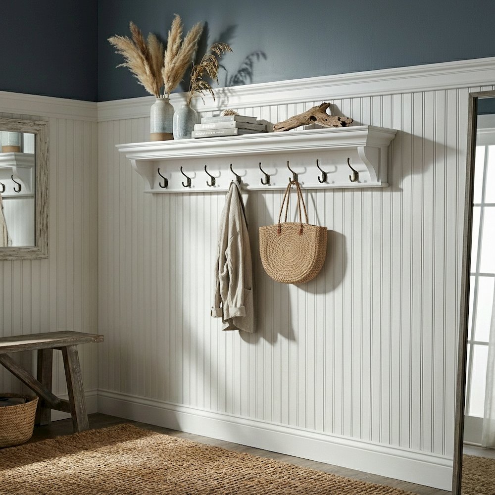 Halifax Classic White 8 Hook Coat Rack 130cm